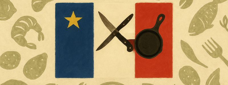 acadian flag with cooking utensils, painted on a canvas